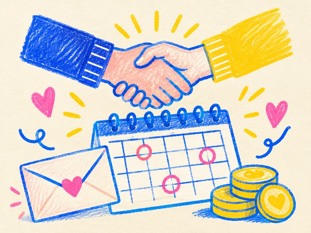 Ilustración de un apretón de manos sobre un calendario de cuotas